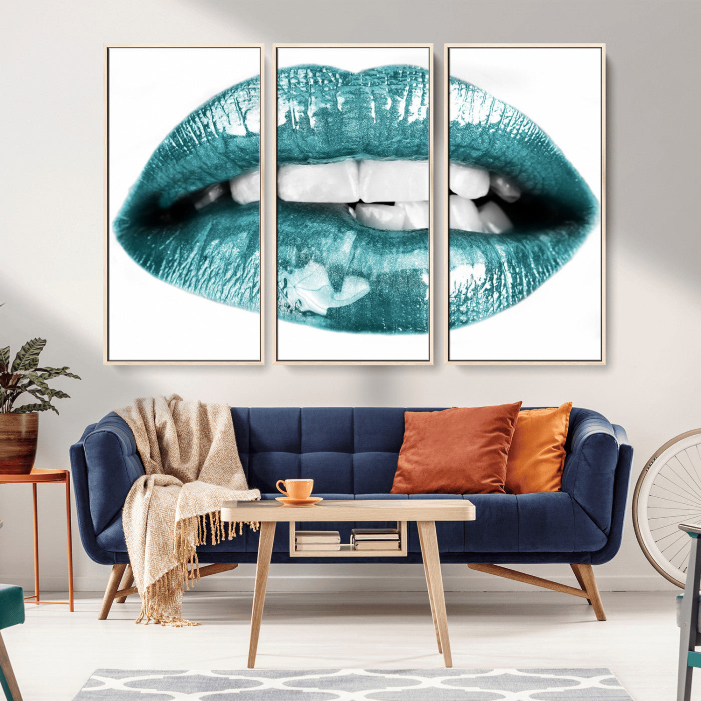 -Blue Lips Wall Art Canvas Print