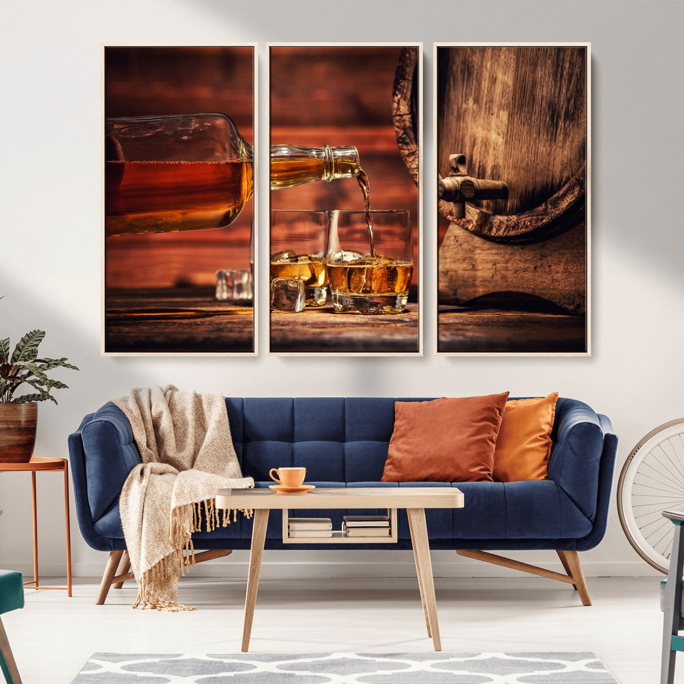 -Whiskey and Cigar Canvas Wall Art | 3 Panel Bar Room Decor for Home Lounge, Office, or Man Cave |