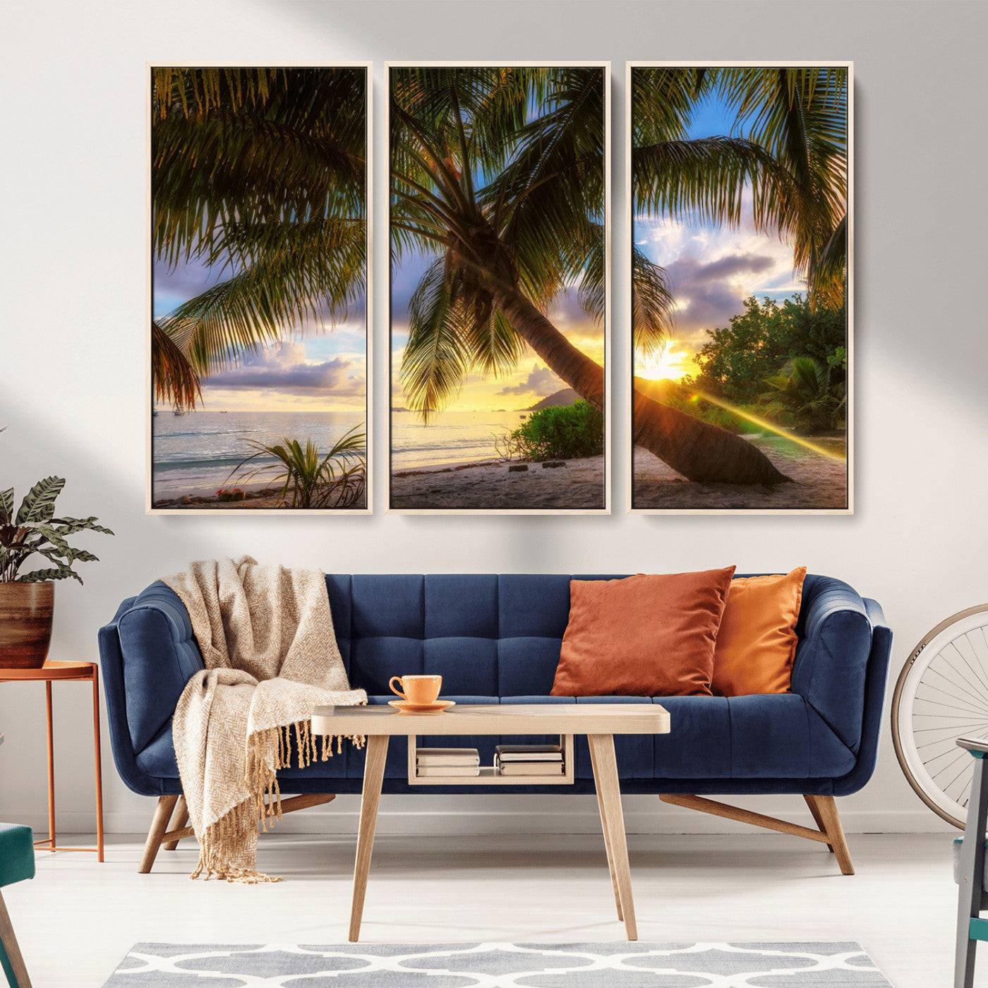 -Tropical Island Sunset on the Beach Palms Wall Art Canvas Print