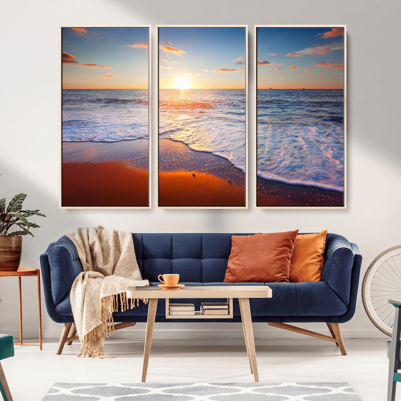 96736-MGV-FC-48X32-3P-Ocean Beach Canvas Wall Art Beach Canvas, Coastal Sunset Tropical Island Beach Sunset Artwork Print