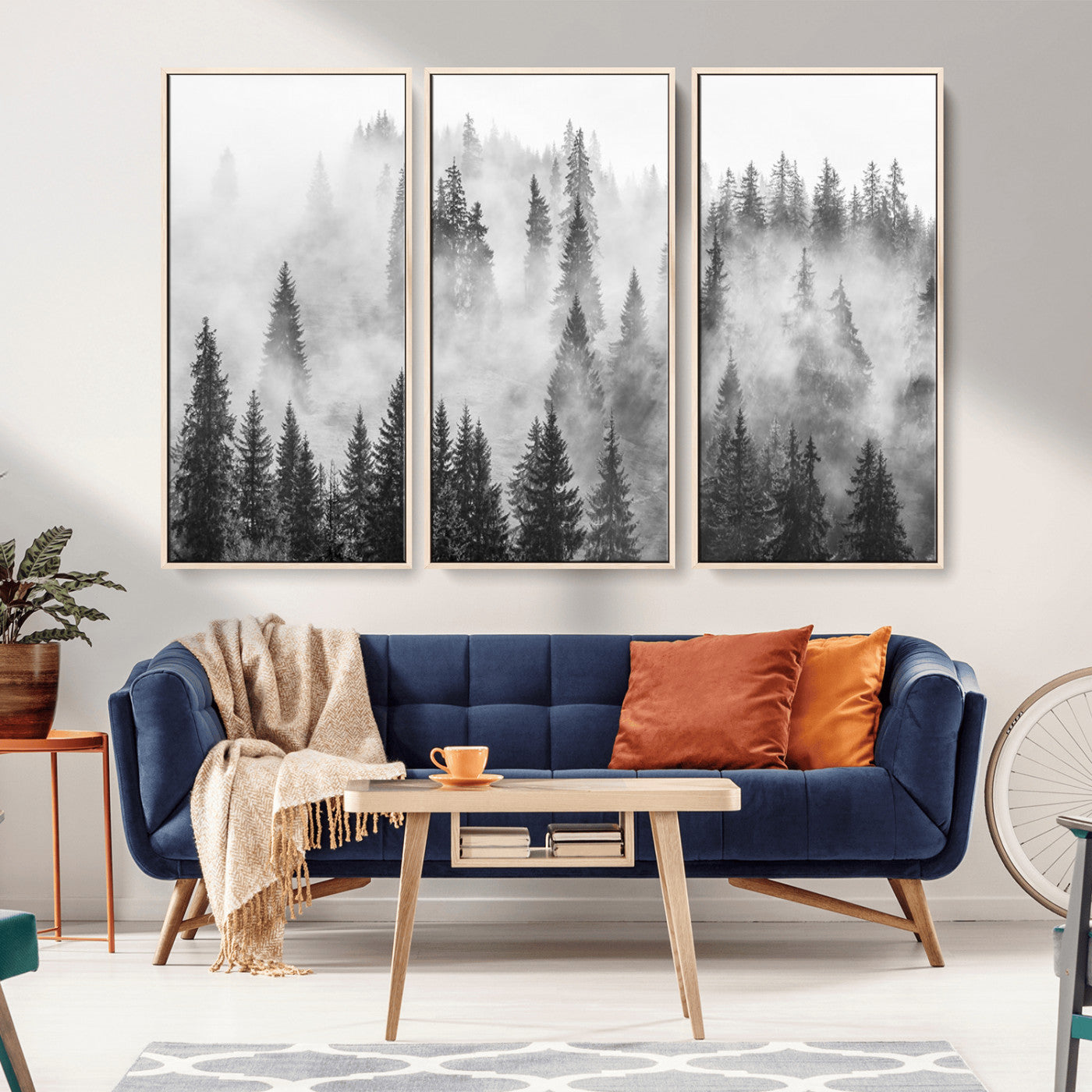 -Forest Wall Art Print | Foggy Pine Forest Canvas Wall Art - Black and White Nature Decor for Living Room, Office