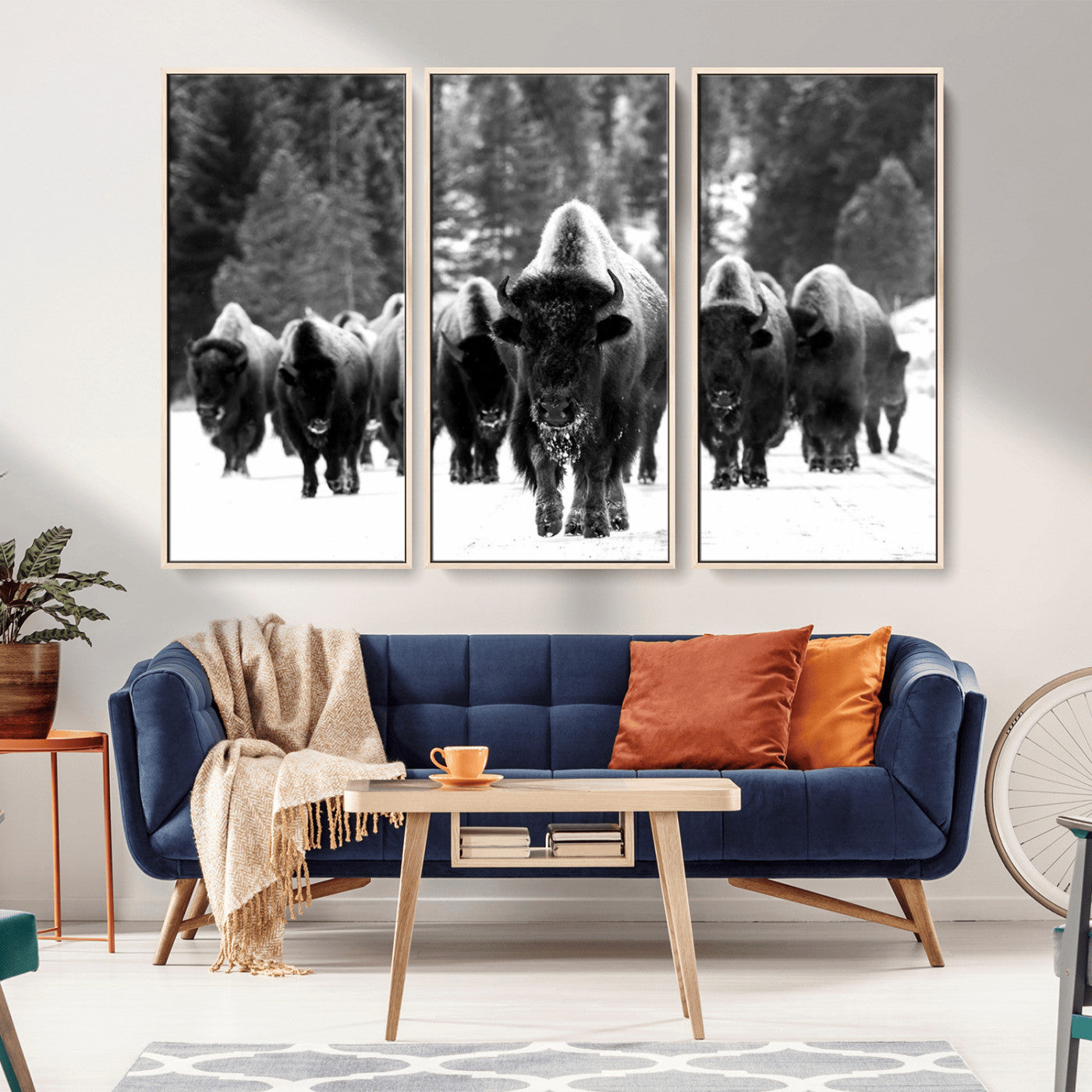 62434-MGV-CV-36X24-Bison Herd in Snow Wall Art Canvas Print | Rustic Western Bison Wall Art for Decor for Living Room,