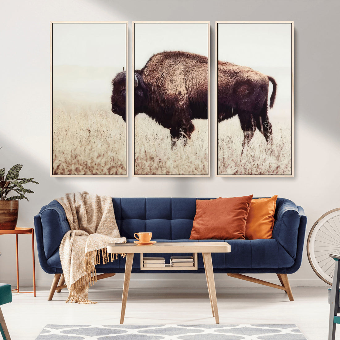 Bison in Field Wall Art Canvas Print For Farmhouse Barn