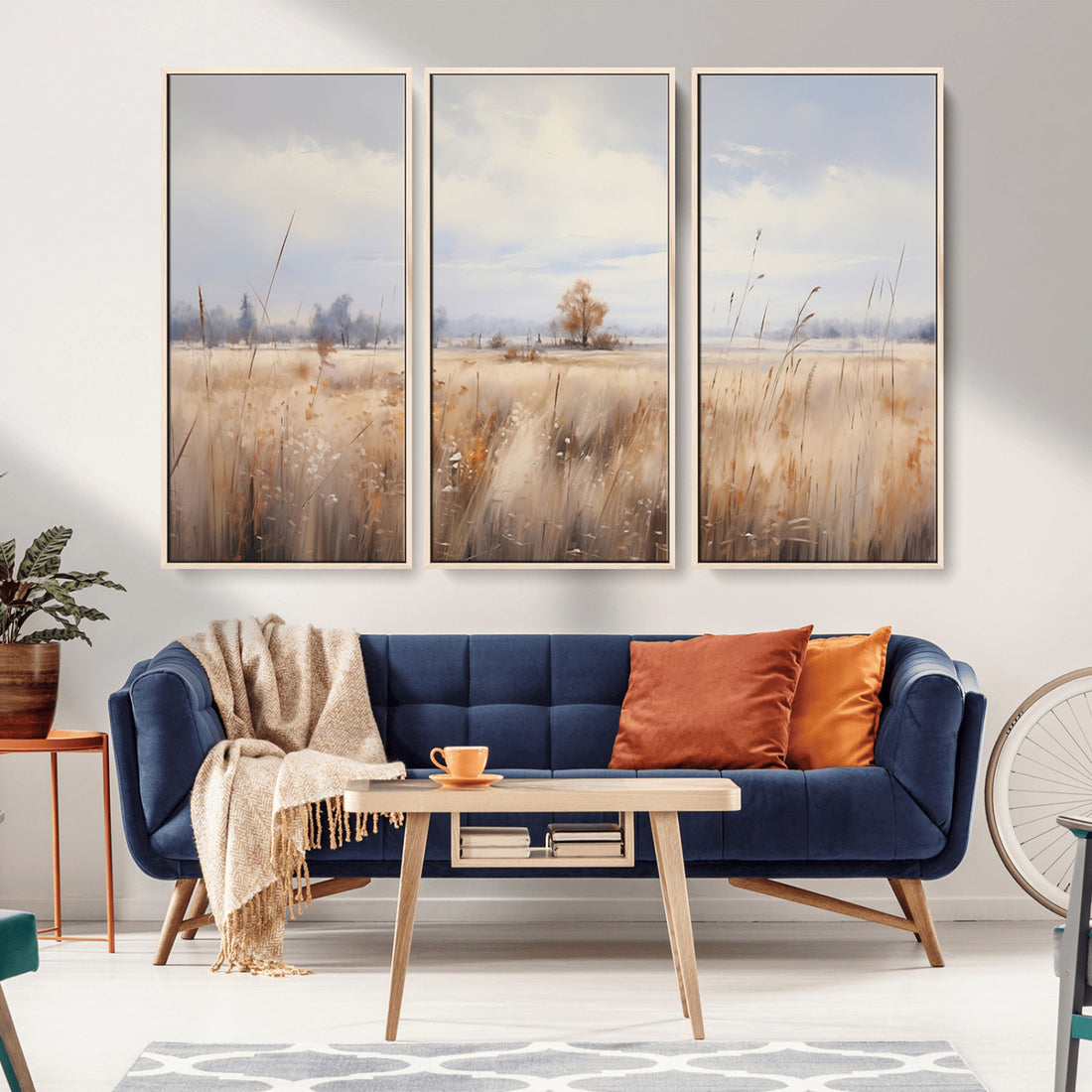 Golden Fields Wall Art Print Canvas | Serene Minimalist Landscape for Farmhouse Decor
