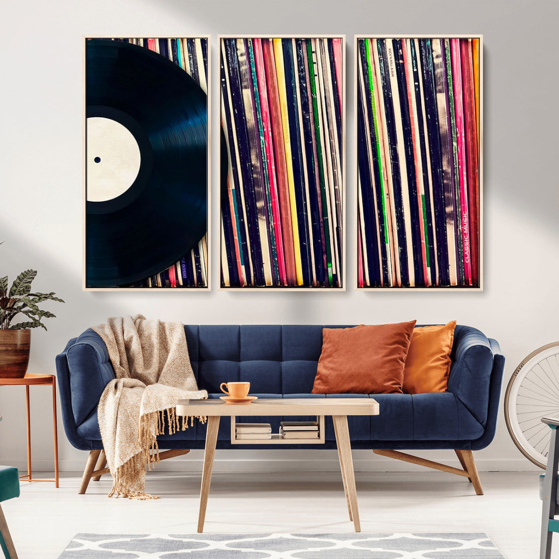 Vinyl Record and Album Collection Canvas Wall Art | Retro Music Decor, Vintage Vinyl Record Print
