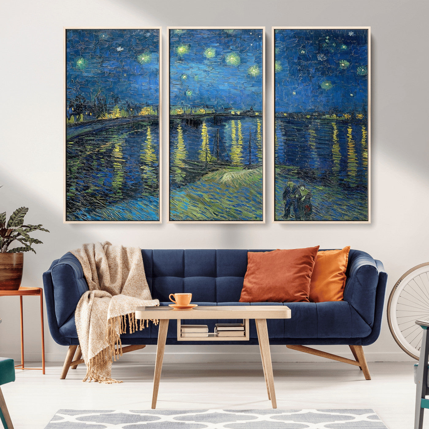 94605-MGV-CV-36X24-Vincent van Gogh Starry Night over the Rhone Abstract Wall Art Canvas, Starry Night Canvas Print