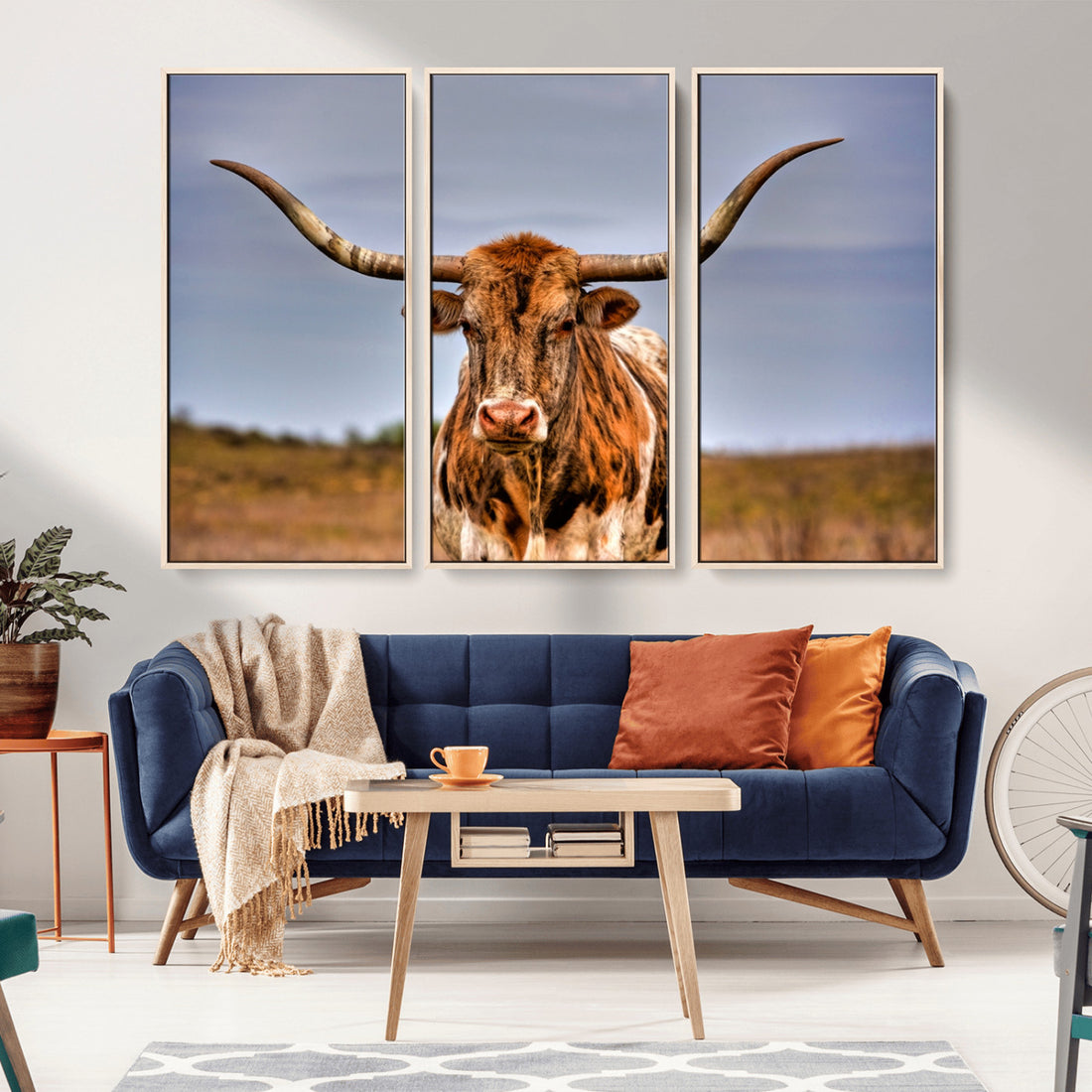 Texas Longhorn Wall Art Print, Framed Longhorn Cow Wall Art