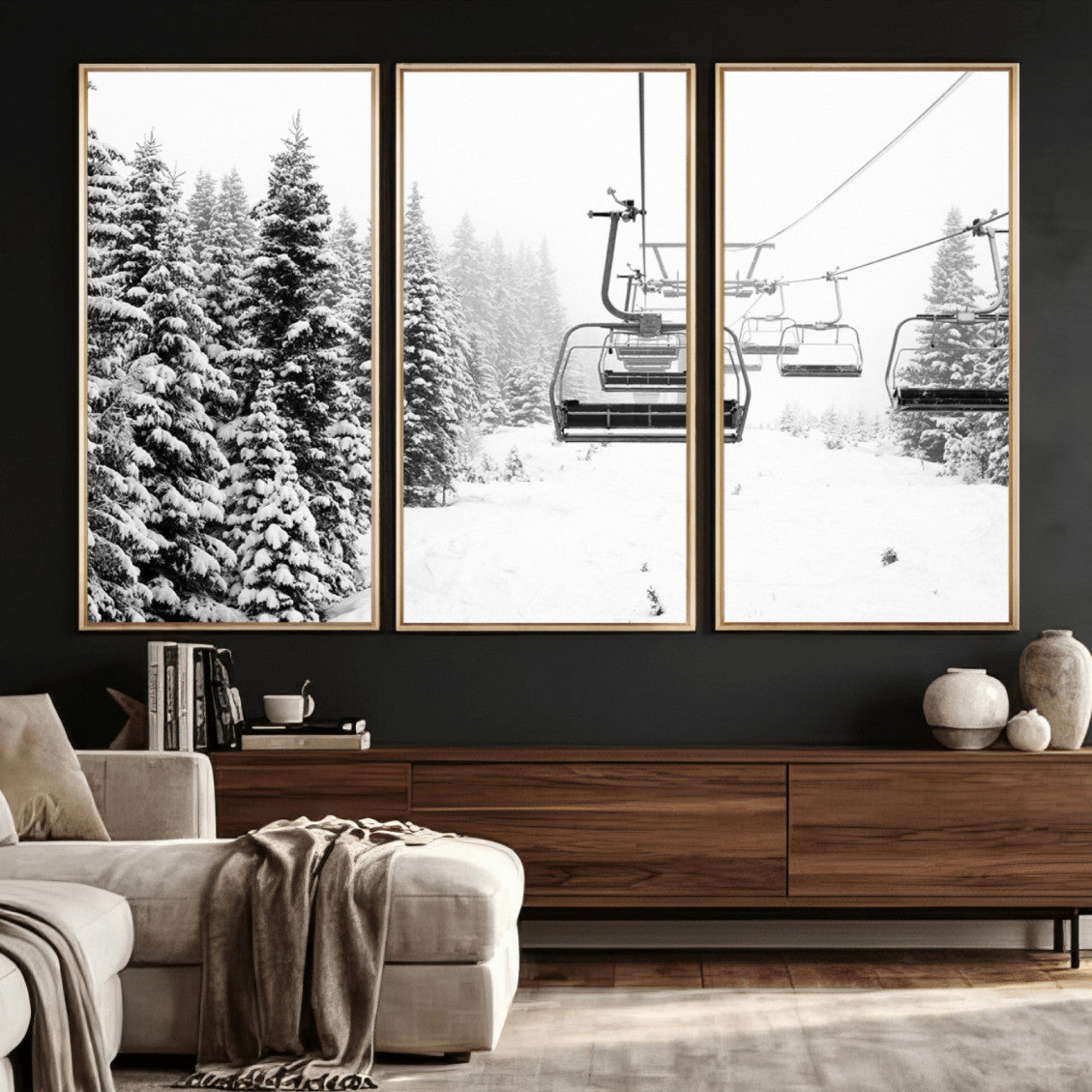 70609-MGV-CV-36X24 - Ski Wall Art - Ski Lift Wall Art Canvas Print Snow Covered Spruce Trees Winter Wall Art Ski Skier