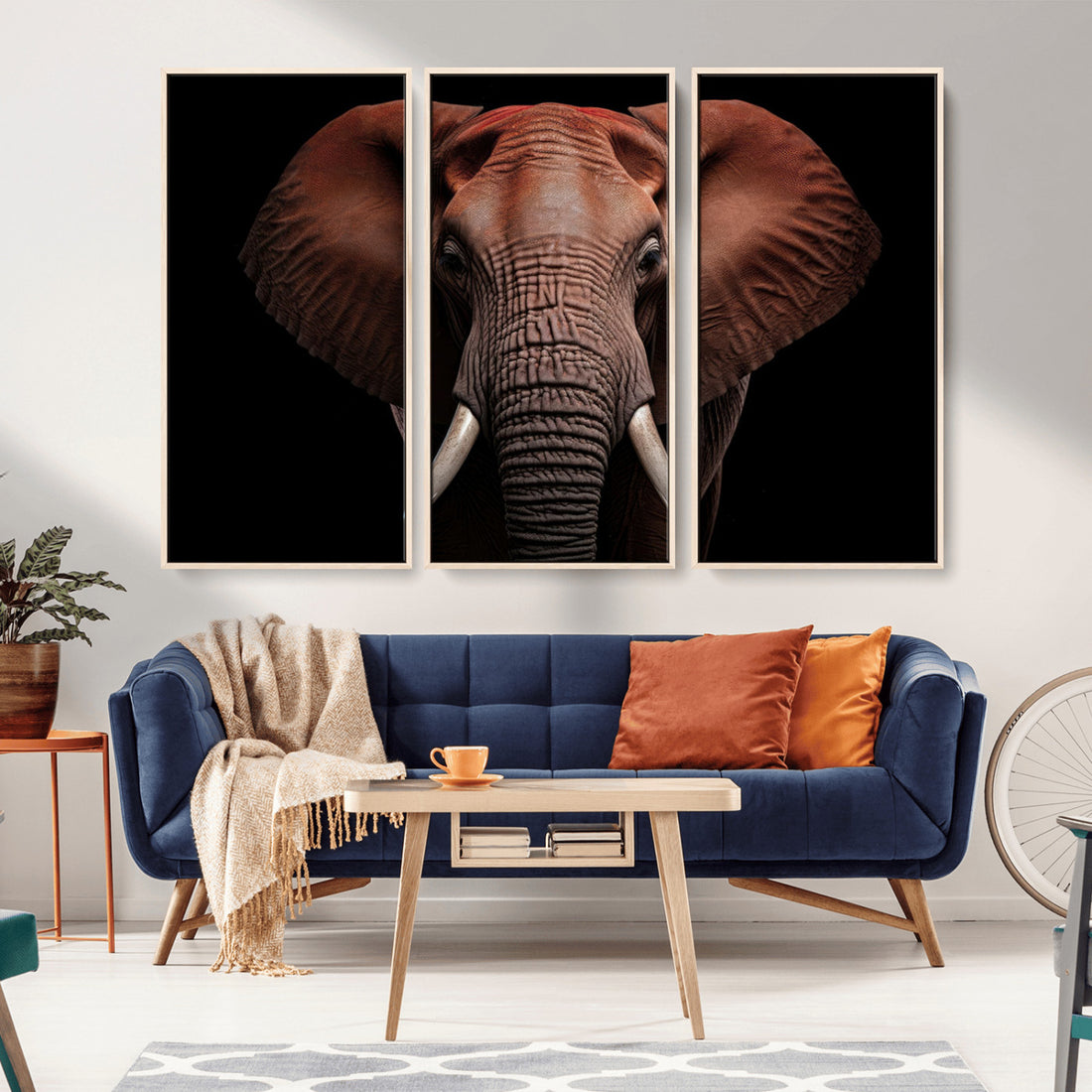 Wild Elephant Wall Art Canvas Print, Africa Savannah Wild Animal Decor