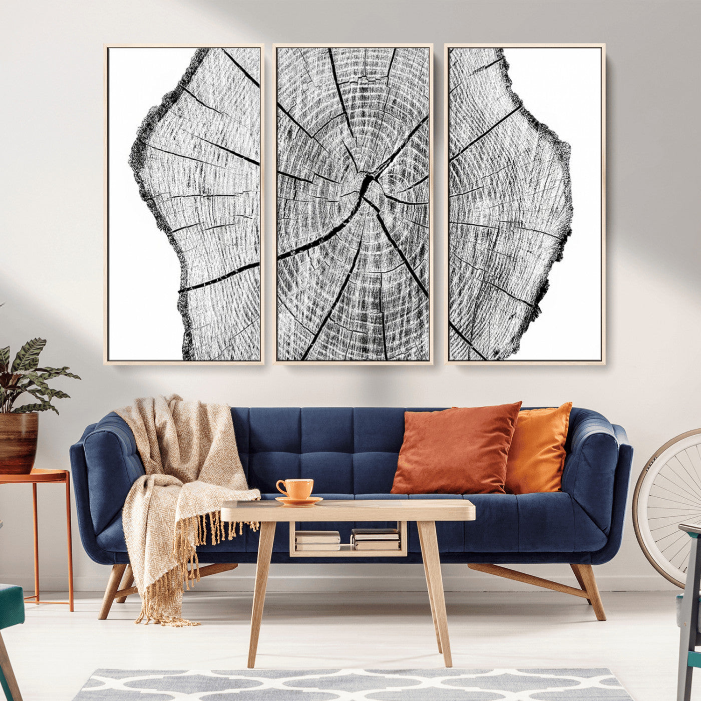98709-MGV-CV-36X24-Rustic Tree Ring Wall Art Canvas Print – Framed and Ready to Hang – Perfect for Nature-Inspired and