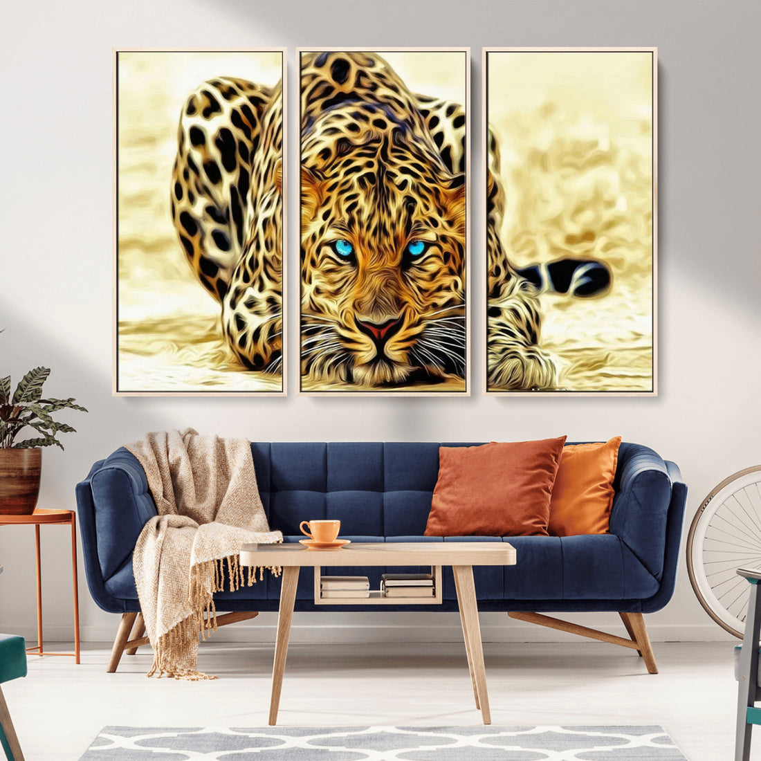 Blue-Eyed Leopard Canvas Wall Art, Framed Animal Print, Fierce and Bold Decor for Living Rooms