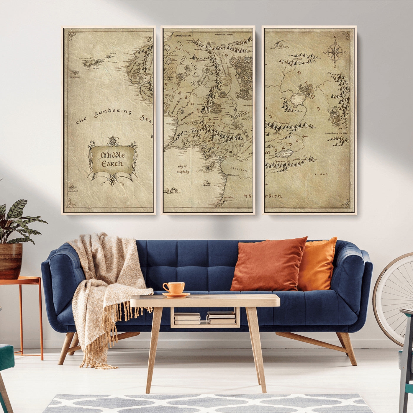 21784-MGV-CV-36X24-Vintage Middle Earth Map Wall Art Canvas – Lord of the Rings Inspired Framed Map Print, Classic Fantasy Decor for Home, Office