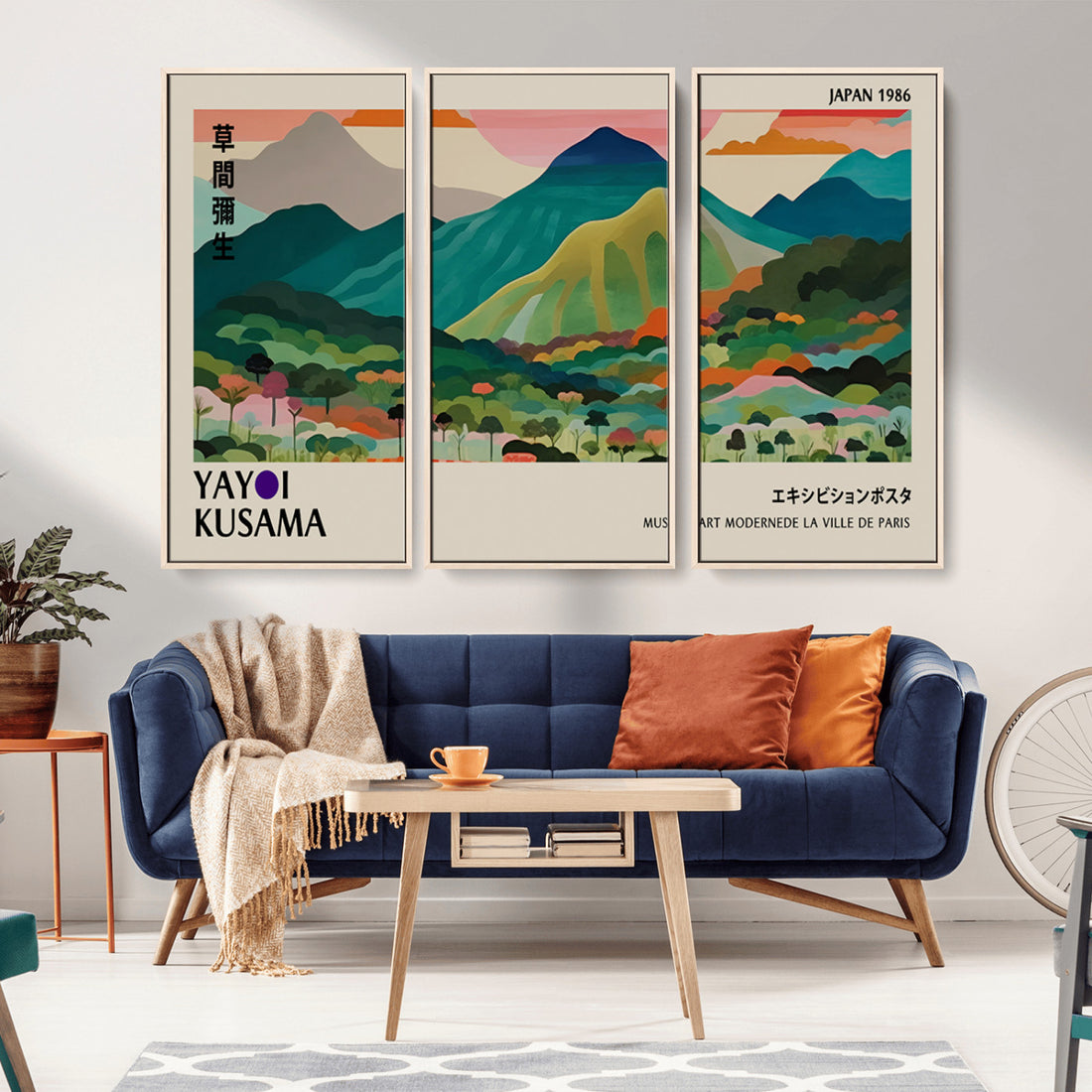 Yayoi Kusama Wall Art, Yayoi Wall Art Canvas, Vibrant Mountain Landscape Print