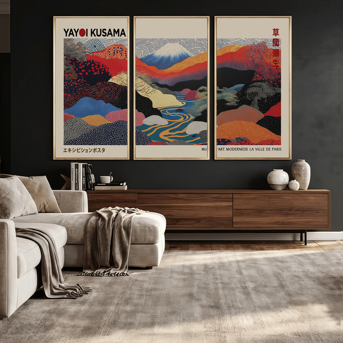 Yayoi Kusama Wall Art | Framed Japanese Abstract Art Print, Modern Wabi Sabi Canvas