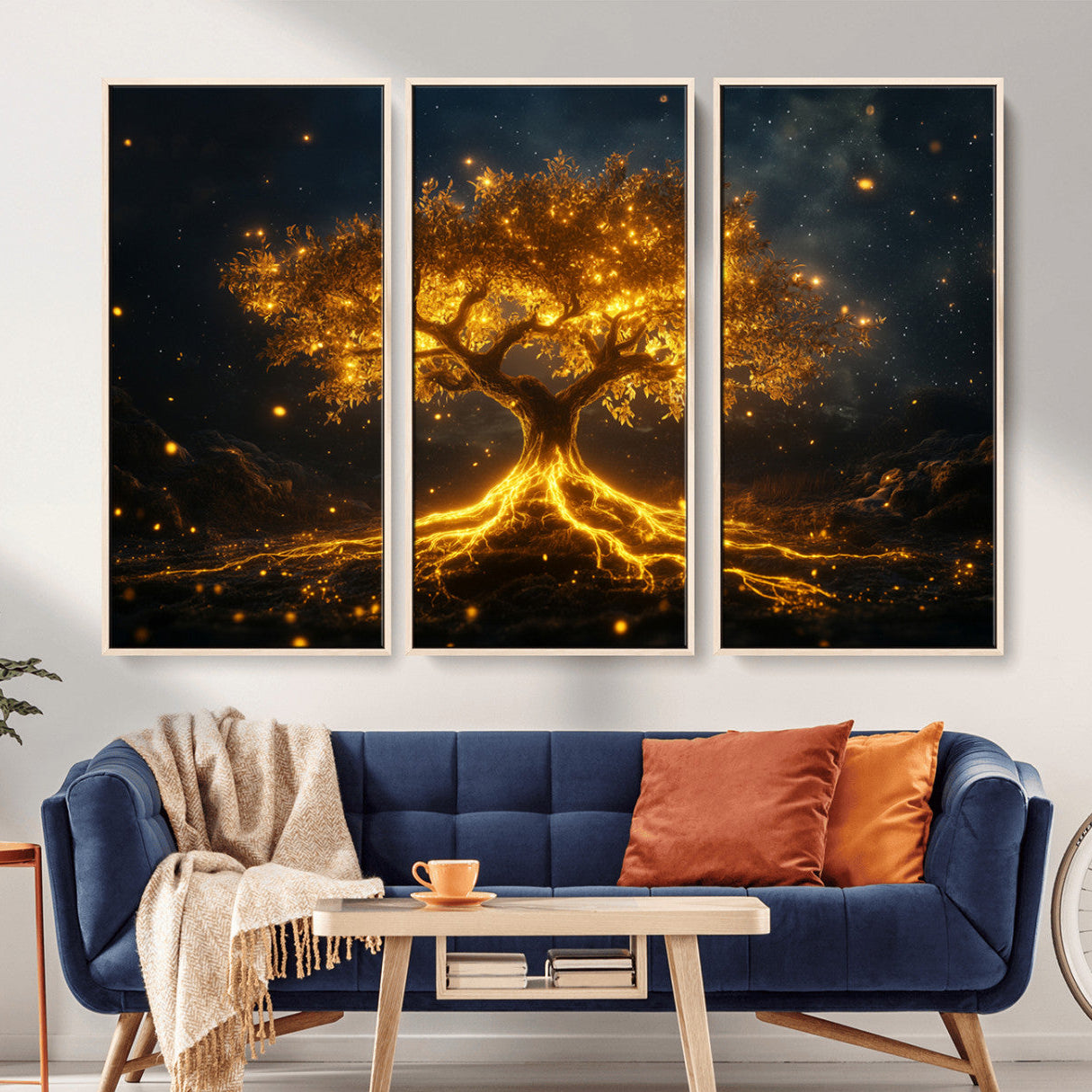 60194-MGV-CV-36X24-Golden Tree of Life Canvas Wall Art Print - Majestic Glowing Tree Design for Living Room, Office, or