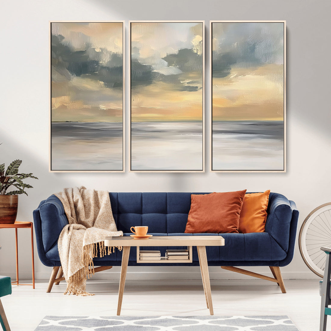 Modern Coastal Artwork with Vibrant Abstract Ocean Waves