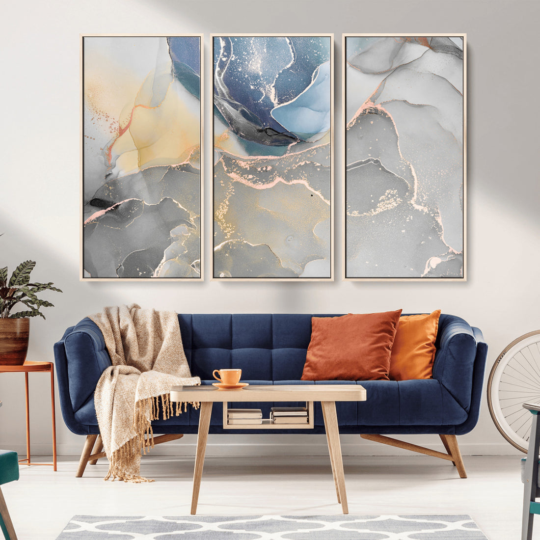 Large Abstract Blue and Gold Canvas Wall Art | Fluid Ink Artwork Print | Luxury Wall Decor