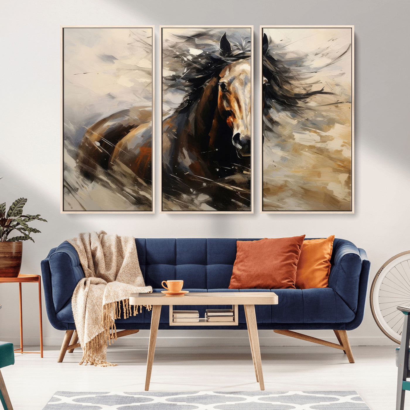 53001-MGV-CV-36X24-Abstract Wall Art Horse Print - Large Western Horse Canvas - Farmhouse Woodland Wall Art - Framed