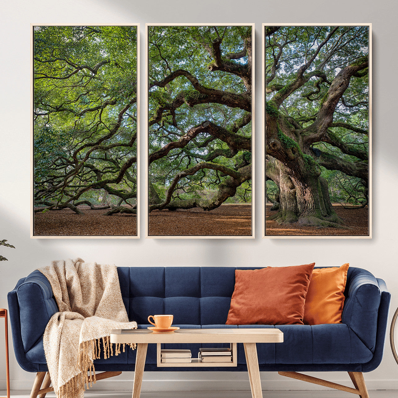 MGV-FC-48X32-3P - Ancient Oak Tree Wall Art – Canvas Print of Expansive Branches Lush Green Canopy, Tranquil Landscape, Majestic Nature Decor for Home or Office