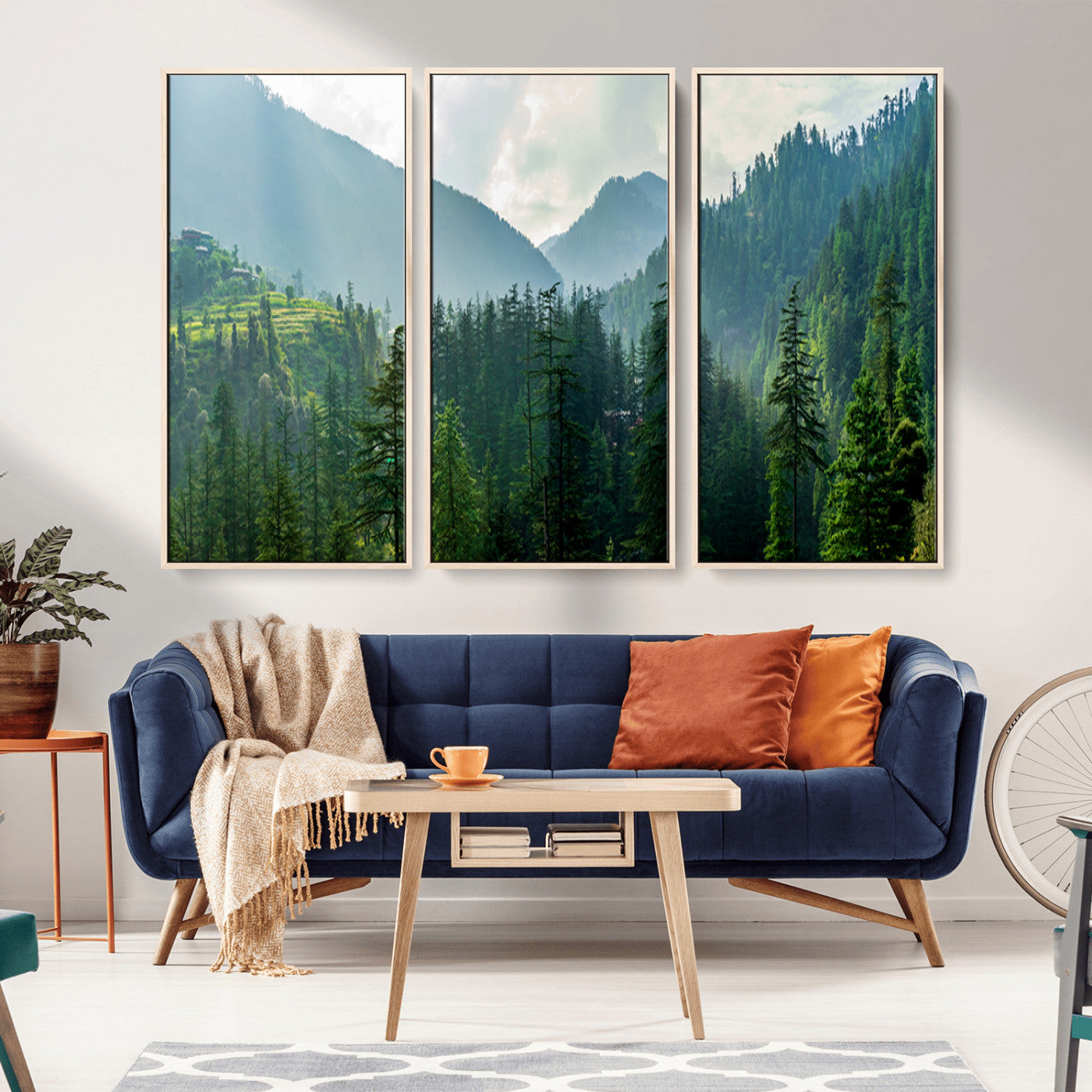 83417191-MGV-CV-36X24-Misty Forest Mountain Wall Art Canvas Print – Framed Serene Nature Scene with Tranquil Valley Artwork for Home, Office