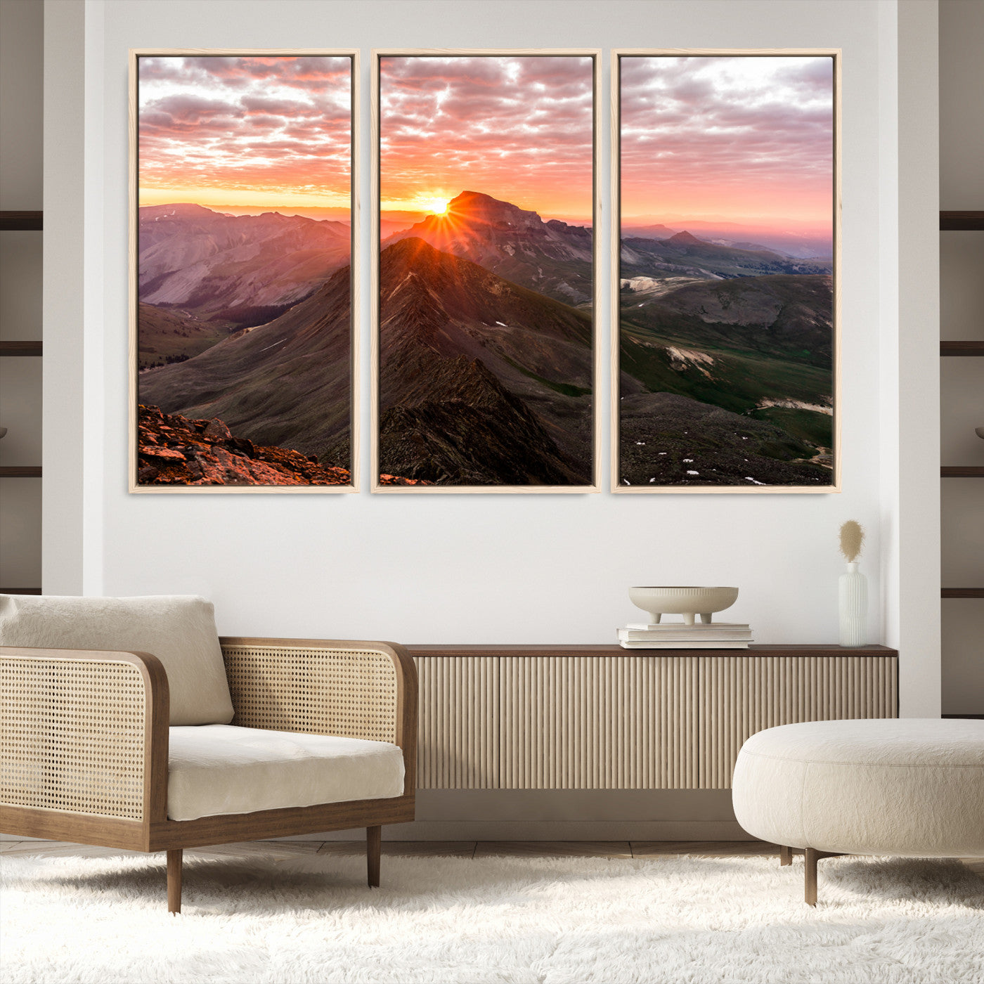 50957419-MGV-FC-48X32-3P-Mountain Sunrise Wall Art Canvas Print, Framed Alpine Ridge Art Picture Print, Mountain Range