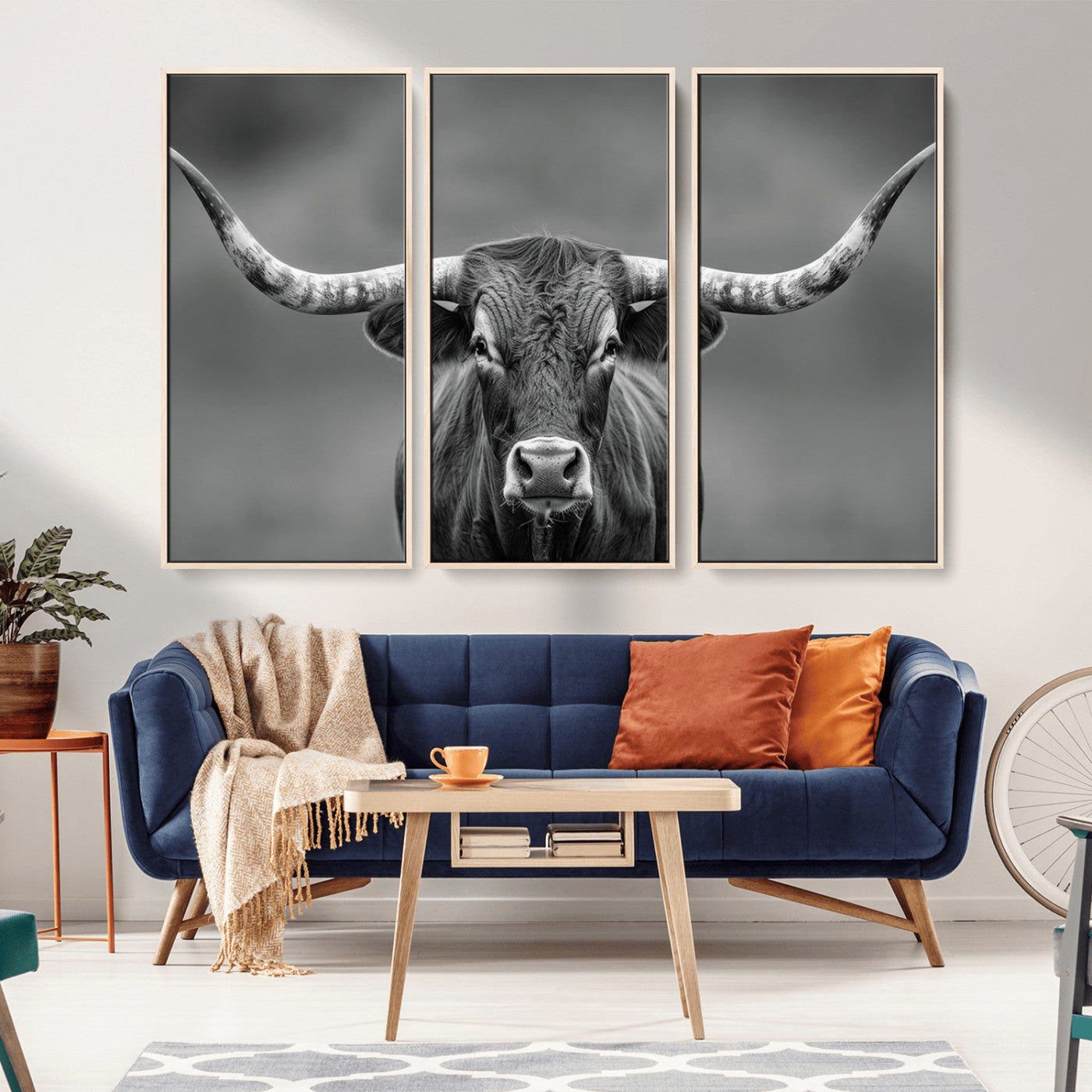 81228550-MGV-CV-36X24-Texas Longhorn Wall Art Canvas Print – Framed Western Bull Ranch Photography Rustic Country Farm Decor Artwork for home, office