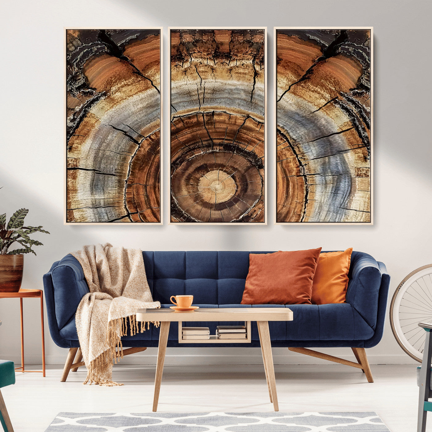 -Tree Rings Wall Art Canvas Print, Framed Wood Texture Art Picture Print, Rustic Pattern Perfect Rustic Organic Decor Artwork