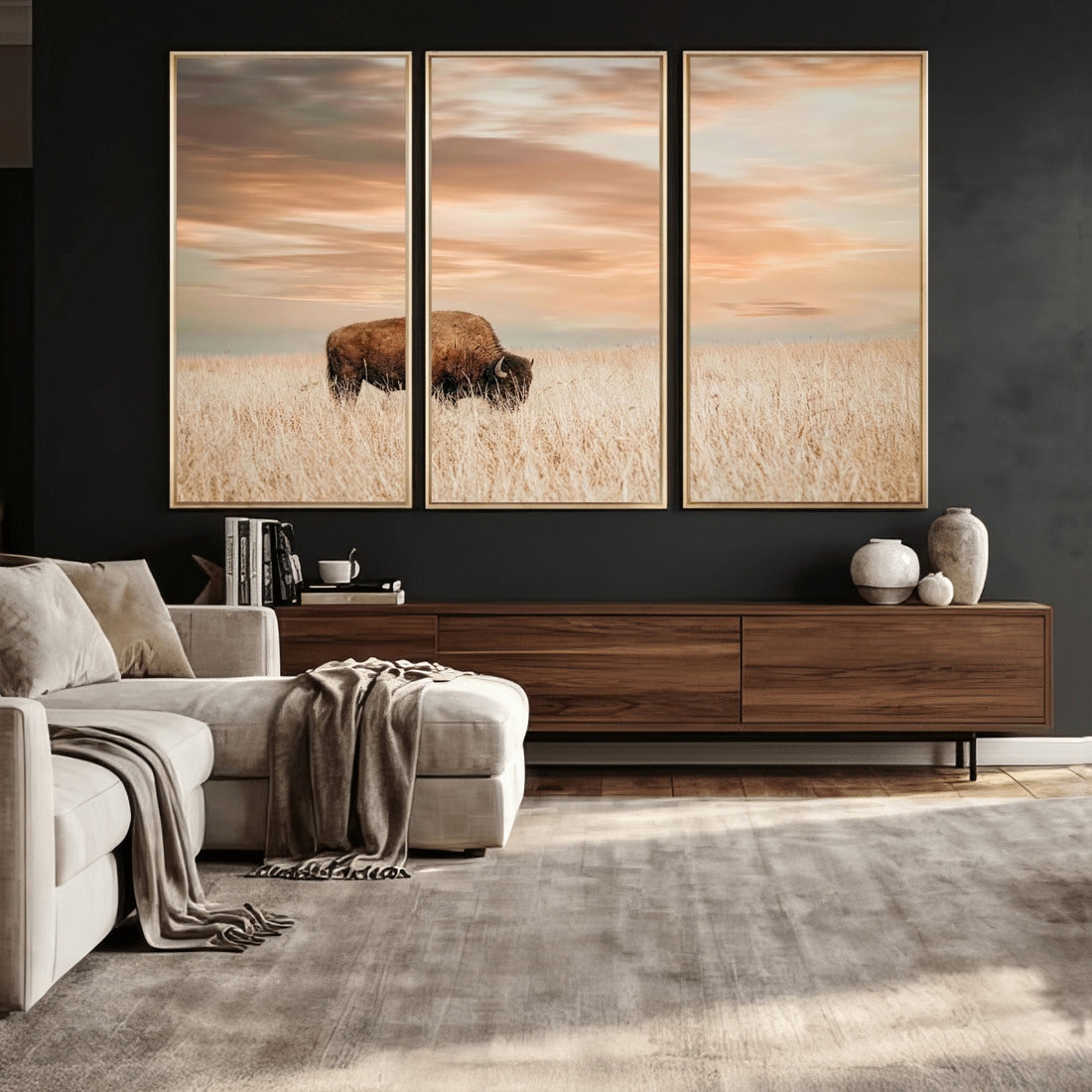 Bison Wall Art Canvas Print, Framed Buffalo Print, Western Prairie Art, Rustic Wildlife Decor
