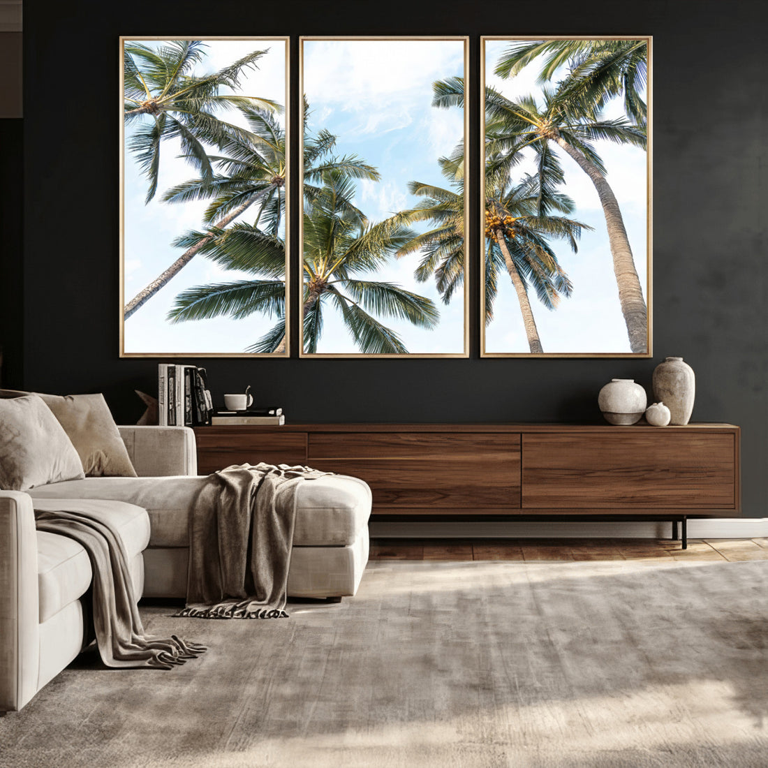 Tropical Palm Trees Wall Art | Sunlit Leaves & Blue Sky