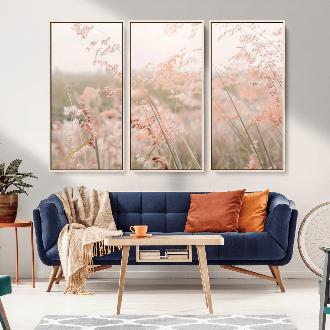 -Pastel Grasses Wall Art Canvas Print, Framed Soft Meadow Art Picture Print, Field in Breeze Perfect Soft Pastel Minimal Decor Artwork
