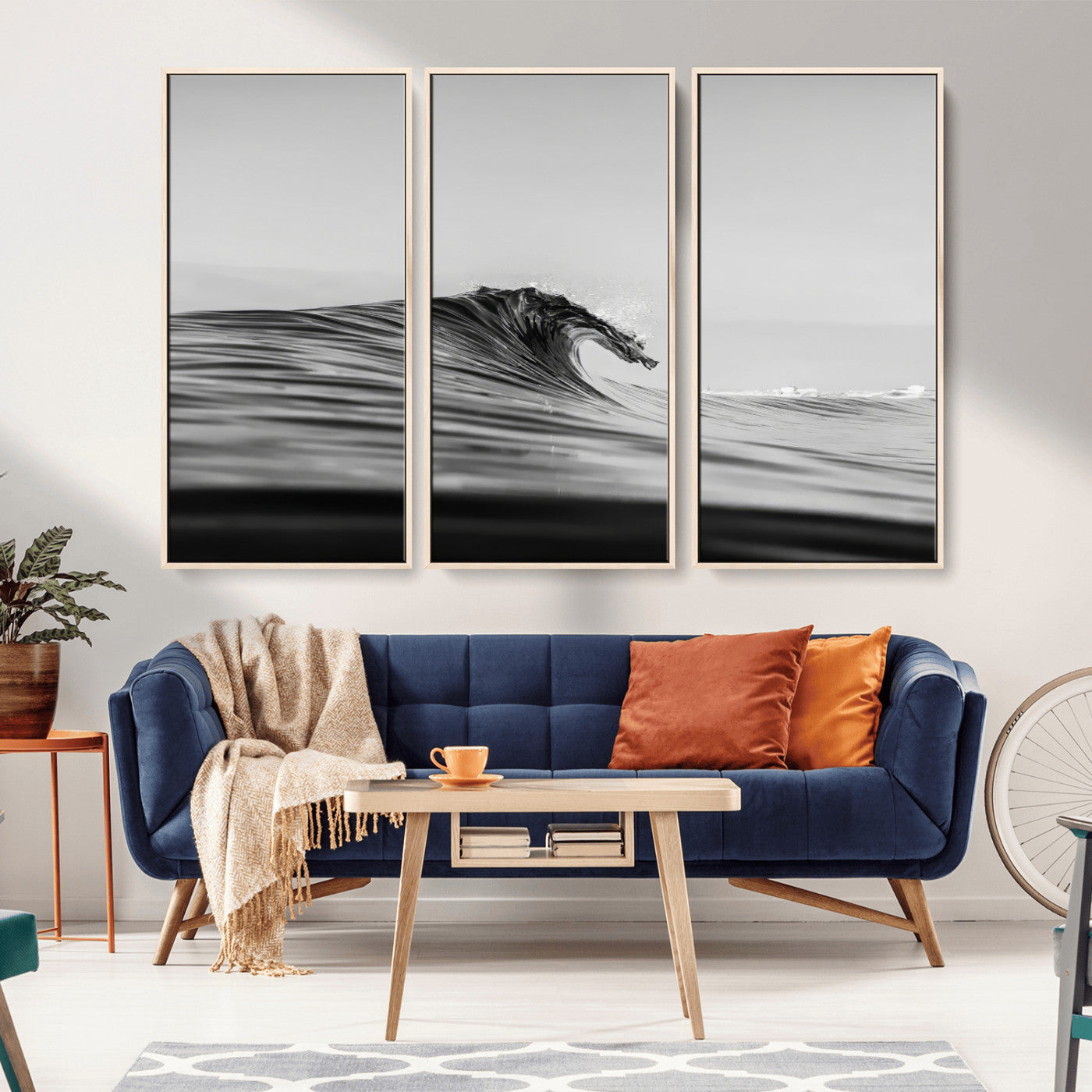 24029476-MGV-CV-36X24-Black Wave Wall Art Canvas Print – Framed Abstract Surf Minimalist Ocean Modern Coastal Seascape Artwork for Home Office