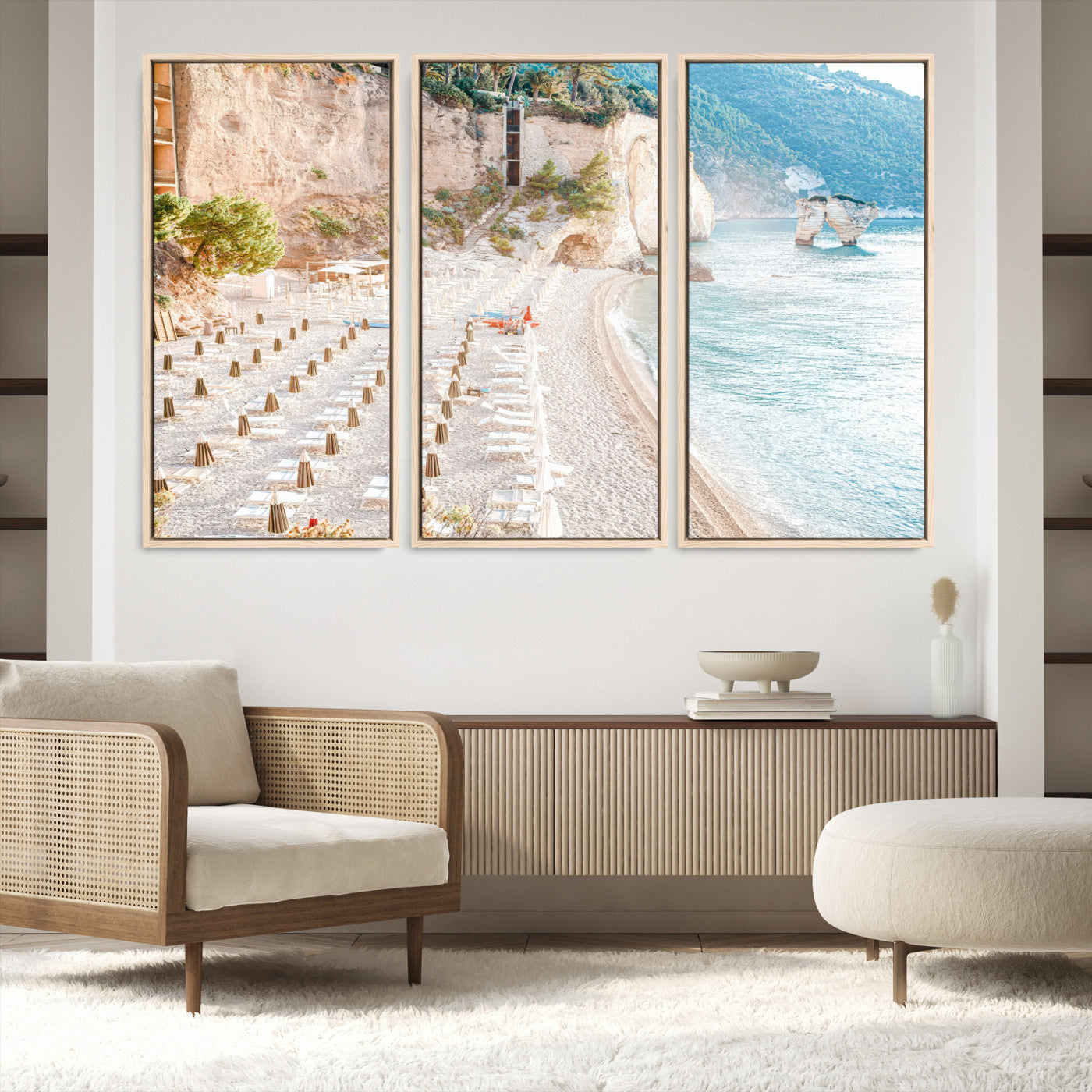 84816639-MGV-FC-48X32-3P-Beach Wall Art Canvas Print, Framed Coastal Art Picture Print, Summer Shore Perfect Coastal Decor