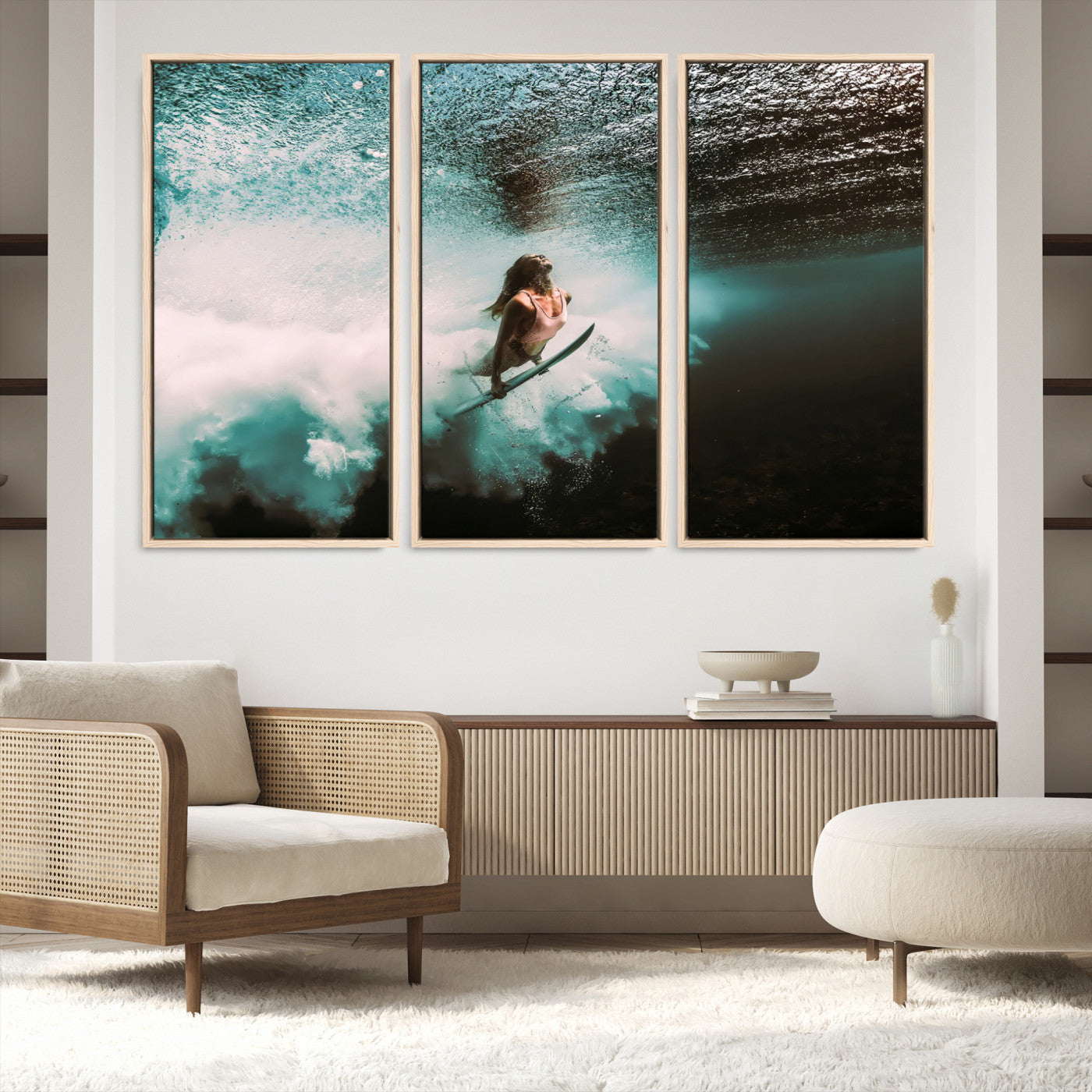 85923512-MGV-FC-60X40-3P-Vibrant Aquatic Motion Wall Art Canvas Print – Framed Underwater Swimming Scene Artwork for Home, Office Decor