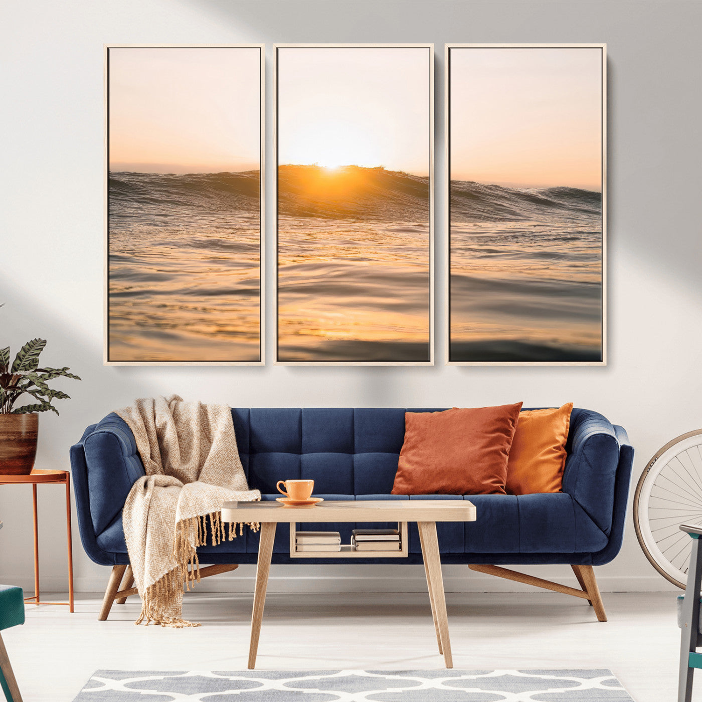 16973771-MGV-CV-36X24-Calm Water Wall Art – Framed Sunset Waves Canvas Artwork, Coastal Warm Design, Minimal Ocean Decor for Home, Office