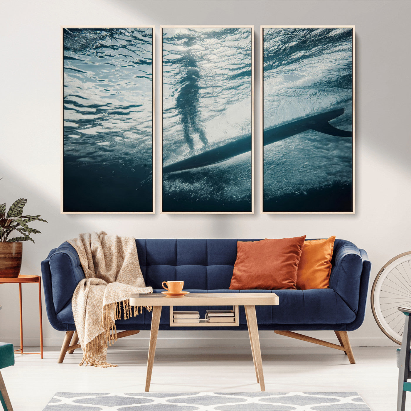 MGV-FC-48X32-3P - Submerged Surf Wall Art Canvas Print, Framed Underwater Perspective Art Picture Print, Ocean Surf Perfect Coastal Adventure Decor Artwork