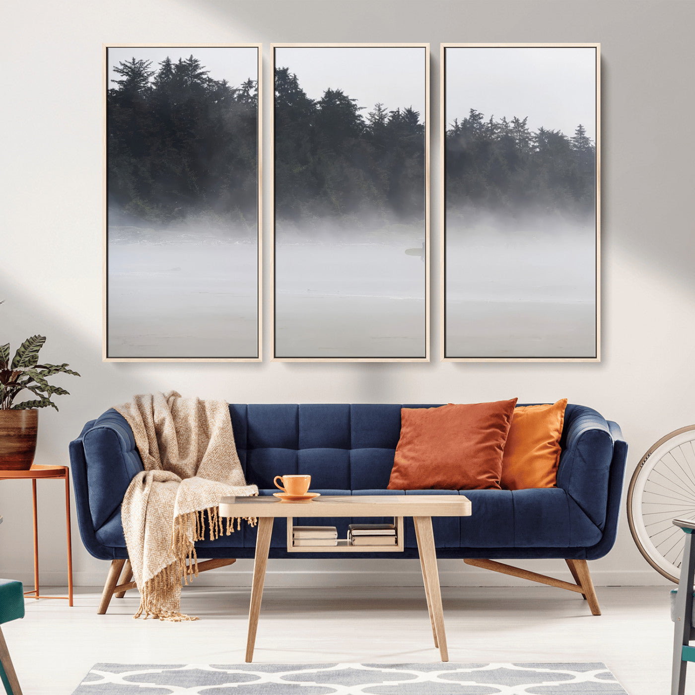 59703275-MGV-CV-36X24-Surfer Fog Wall Art Canvas Print – Framed Foggy Beach Scene with Coastal Surf Artwork for Home, Office, Living Room