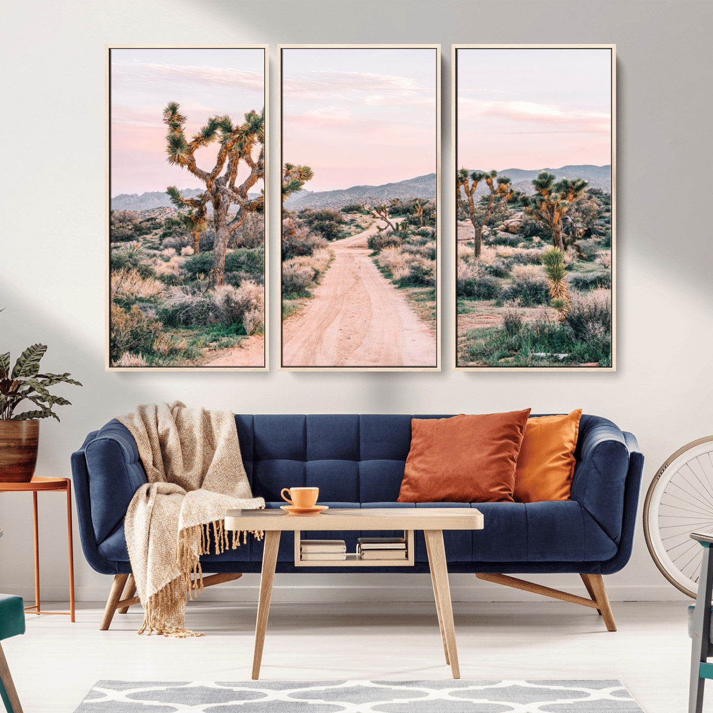 MGV-FC-48X32-3P - Desert Trail Wall Art – Canvas Print of Joshua Trees & Sunset Glow, Sandy Path Wilderness, Scenic Nature Escape Decor for Living Room, Office or Bedroom