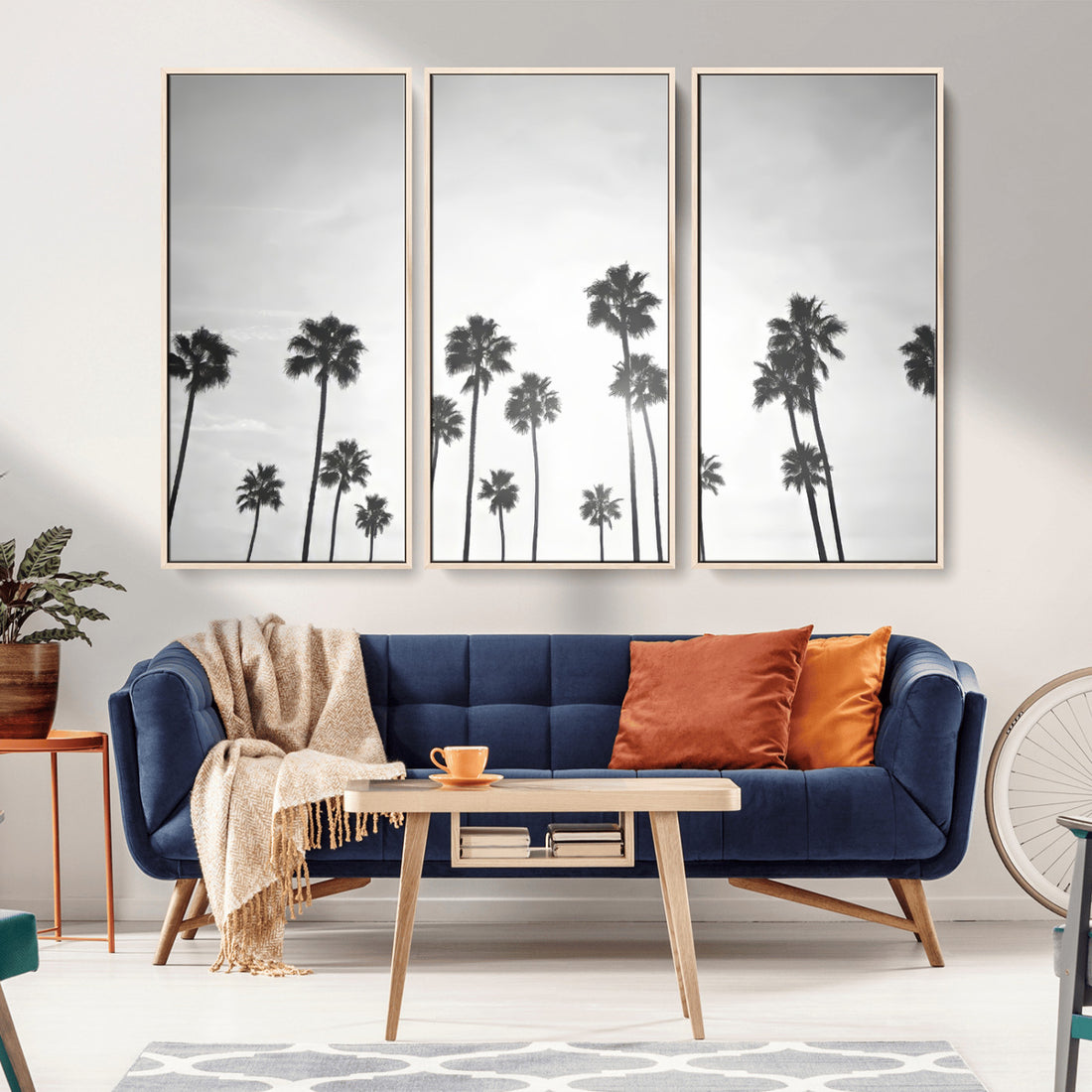 Minimalist Palms Wall Art Canvas Print, Framed Monochrome Silhouetted Palm Trees