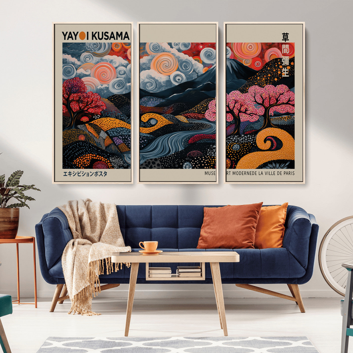 89598235-MGV-CV-36X24-Modern Japanese Wall Art Canvas Print – Framed Contemporary Yayoi Kusama Artwork for Home, Office, Living Room