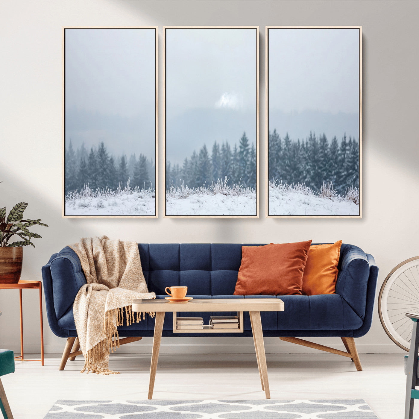 33033082-MGV-CV-36X24-Winter Forest Wall Art Canvas Print – Framed Snowy Landscape Art Picture Misty Tree Scene Artwork for Home Office