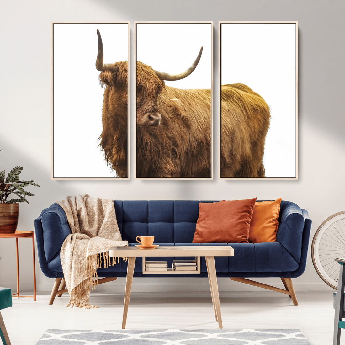 Highland Cow Wall Art Canvas Print, Framed Rustic Farmhouse Scottish Cow Artwork