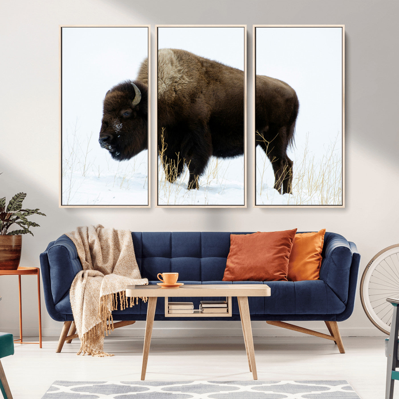 76778120-MGV-CV-36X24-Bison Wall Art Canvas Print – Framed Western Wildlife Buffalo Snow Rustic Nature Scene Artwork for Home Office