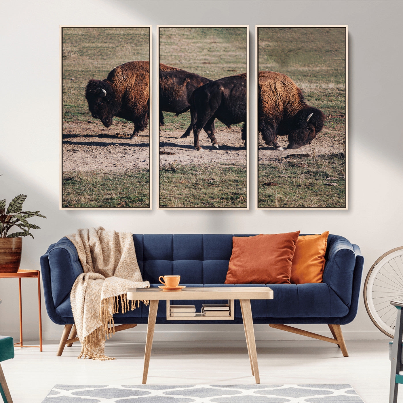 58141885-MGV-CV-36X24-Bison Wall Art Canvas Print – Framed Western Wildlife Modern Ranch Rustic Nature Scene Artwork for Home Office