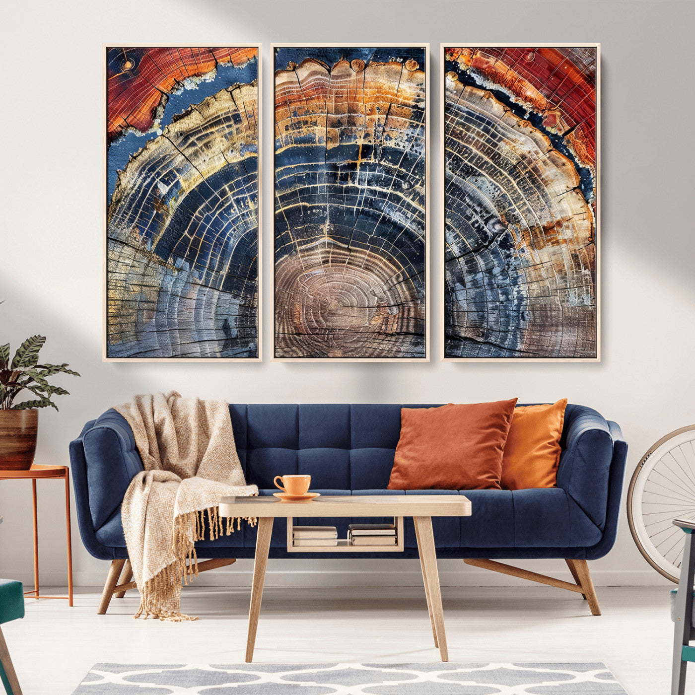 -Tree Rings Wall Art Canvas Print – Framed Petrified Wood Modern Rustic Nature Scene Artwork for Home Office