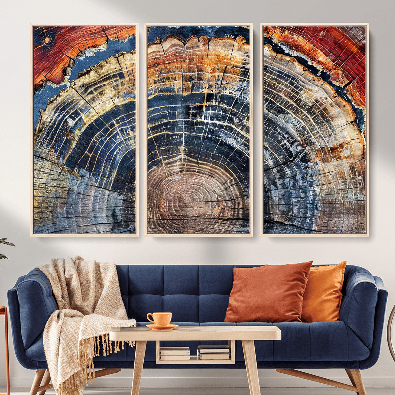 60292921-MGV-FC-48X32-3P - Vintage Tree Rings Wall Art Canvas Print – Framed Wood Art Picture Petrified Wood Artwork for Home, Office, Living Room