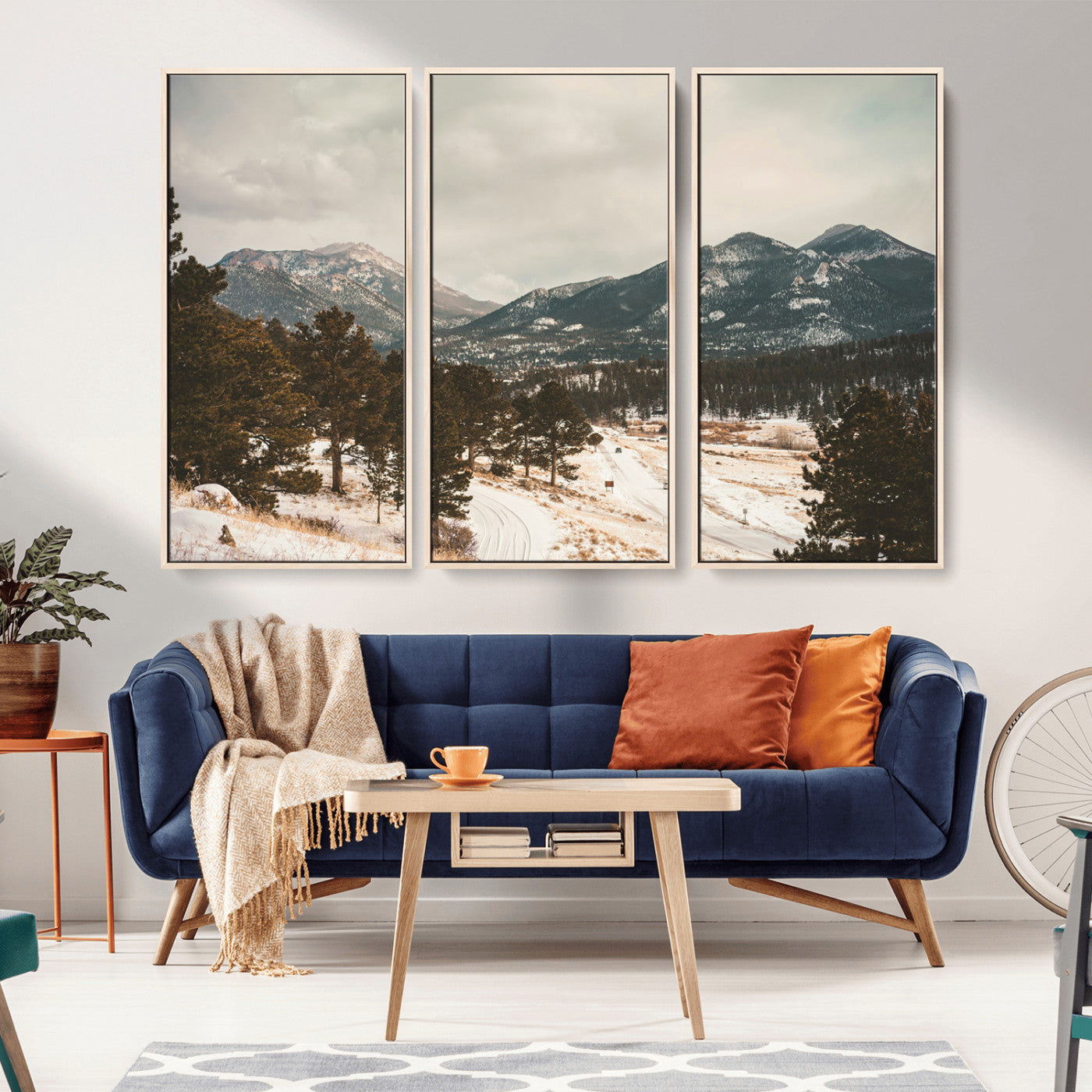 -Mountain Landscape Wall Art Canvas Print – Framed Snowy Peaks Alpine Aesthetic Rustic Winter Scene Artwork for Home Office