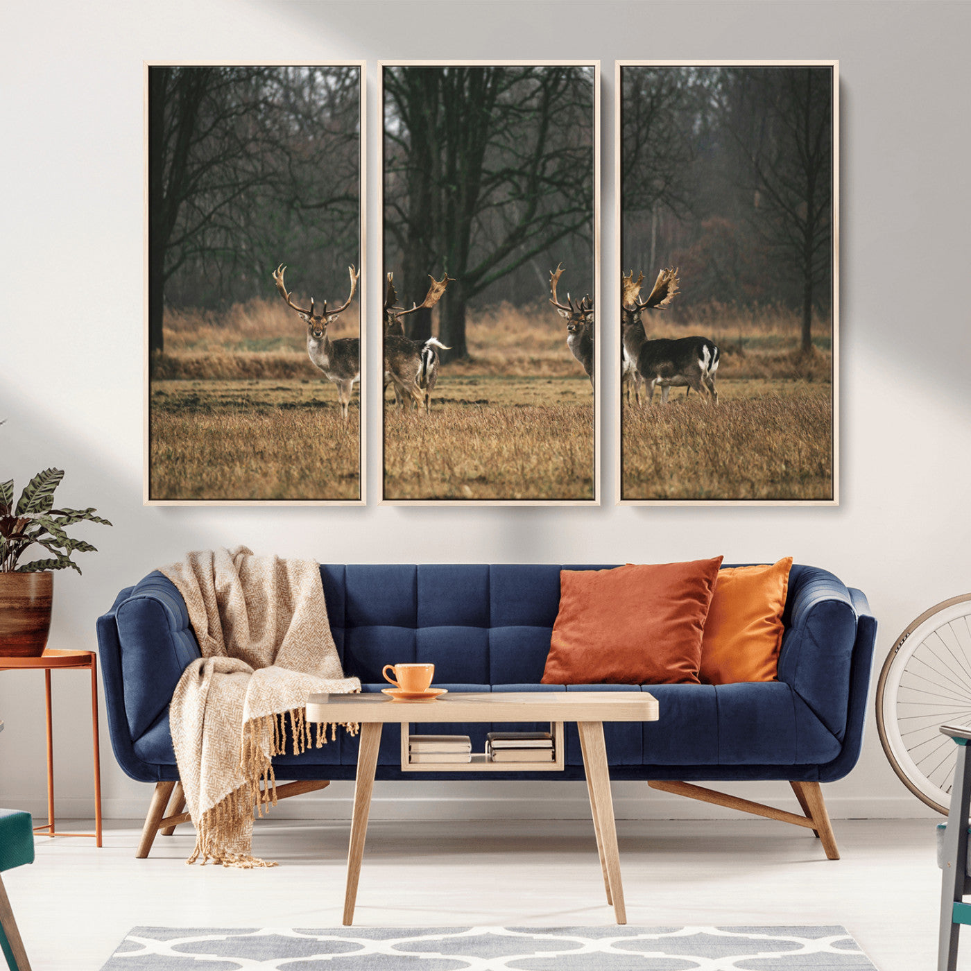 55348744-MGV-CV-36X24-Deer Wall Art Canvas Print – Framed Rustic Wildlife Stags Forest Nature Scene Artwork for Home, Office, Living Room