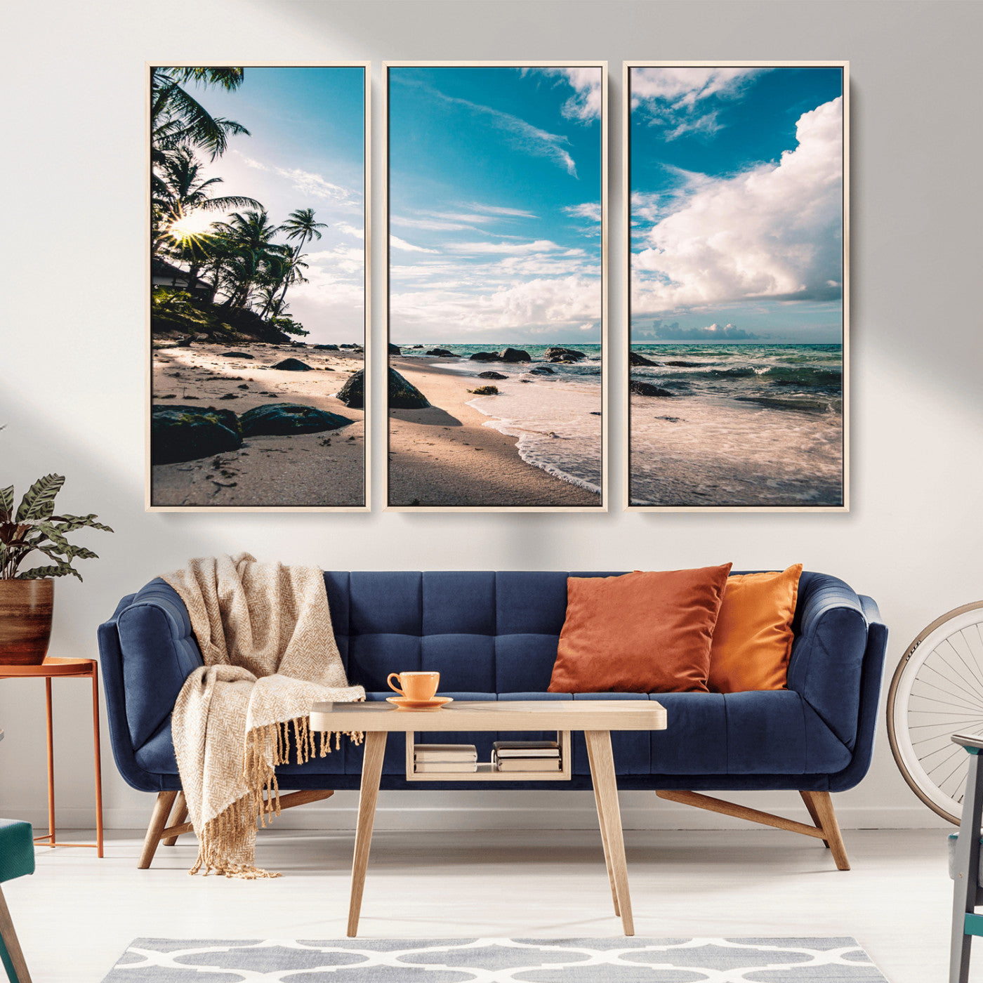 95301406-MGV-CV-36X24-Tropical Beach Wall Art Canvas Print – Framed Ocean Waves Relaxing Seascape Coastal Nature Scene Artwork for Home Office
