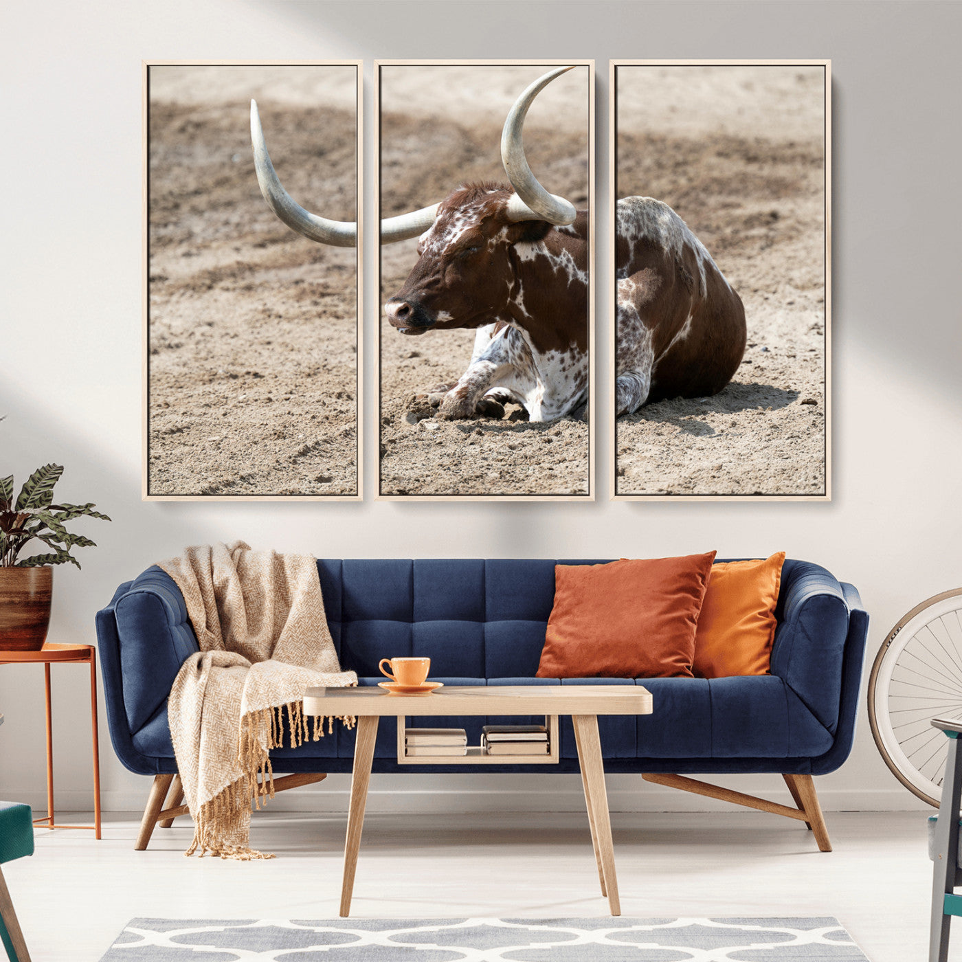-Texas Longhorn Wall Art Canvas Print – Framed Country Living Farmhouse Rustic Cattle Scene Artwork for Home Office