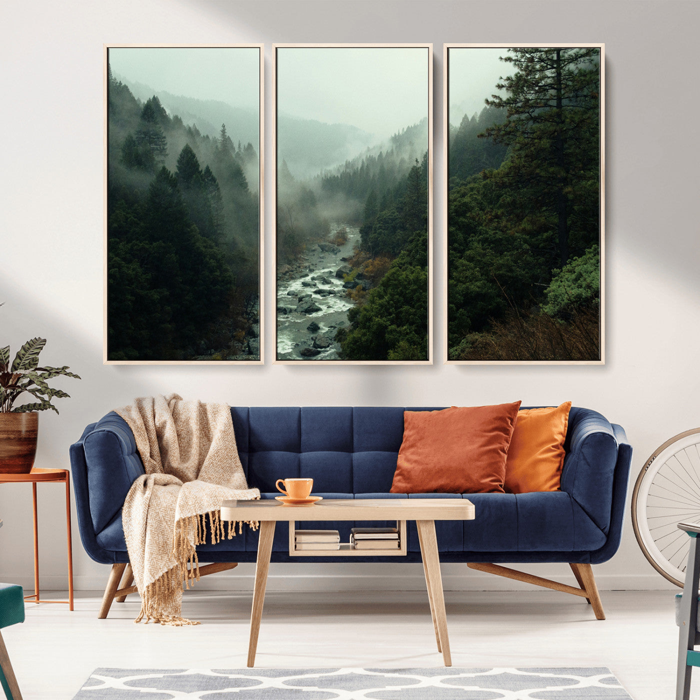 48497565-MGV-CV-36X24-Misty Forest Wall Art Canvas Print – Framed Foggy River Moody Landscape Wilderness Nature Scene Artwork for Home Office